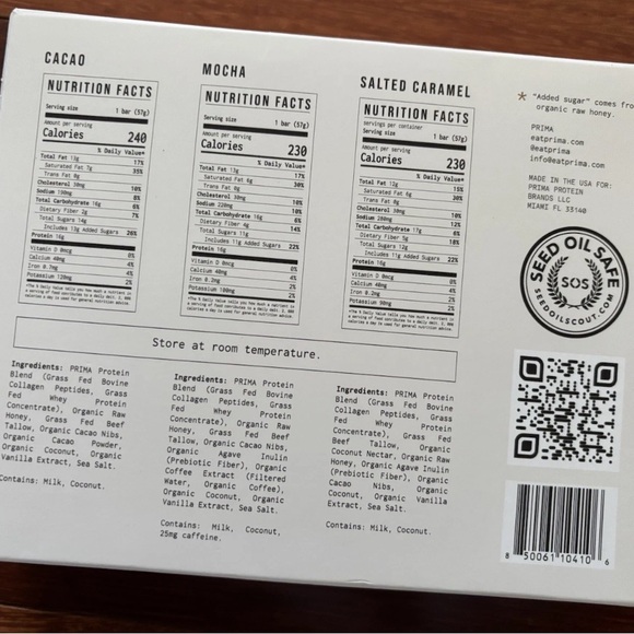 New! 7 ct PRIMA ANCESTRAL PROTEIN BAR Variety Pack Animal Based Protein - Picture 2 of 8